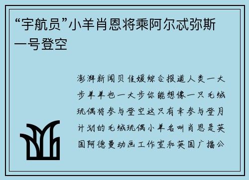 “宇航员”小羊肖恩将乘阿尔忒弥斯一号登空