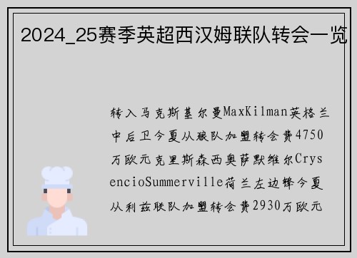 2024_25赛季英超西汉姆联队转会一览