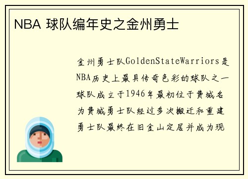 NBA 球队编年史之金州勇士