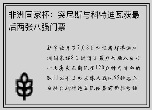 非洲国家杯：突尼斯与科特迪瓦获最后两张八强门票
