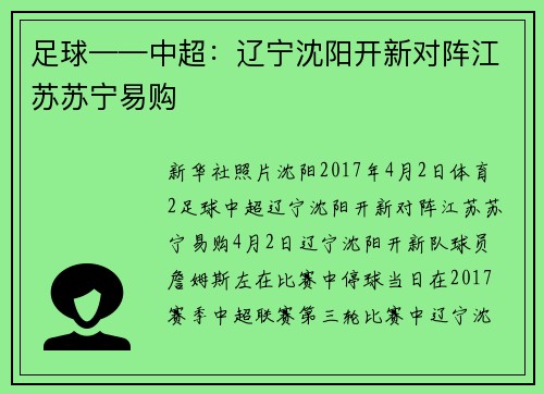 足球——中超：辽宁沈阳开新对阵江苏苏宁易购